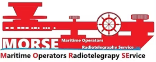 Logo MORSE, Maritime Operators Radiotelegraphy Service: un tasto telegrafico con il timone